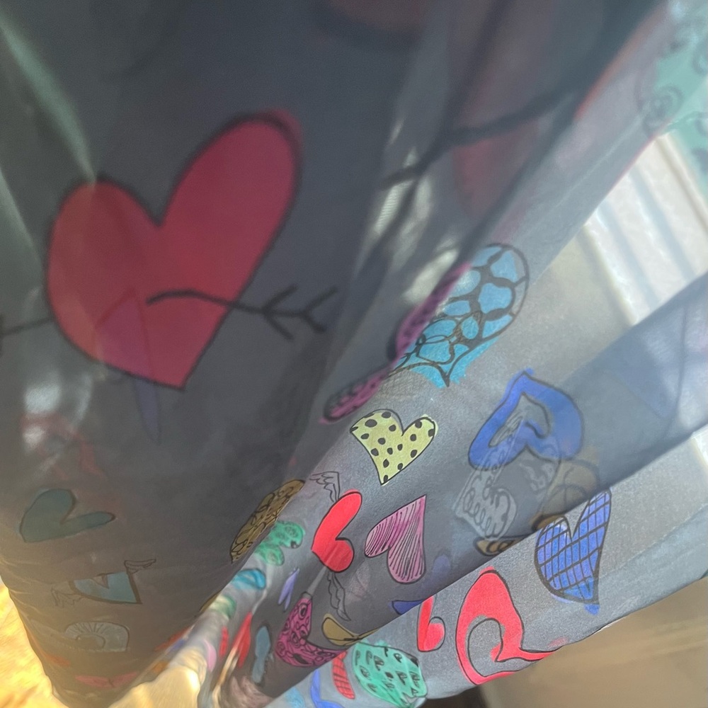 Moschino Gray Scarf with Colorful Heart Design - Picture 3 of 6